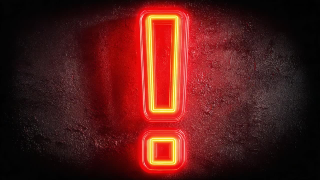 A Bold Neon Exclamation Mark: Captivating Red Light Sign Standing Out Against a Dark Textured Background, Evoking Urgency and Attention in a Modern Design