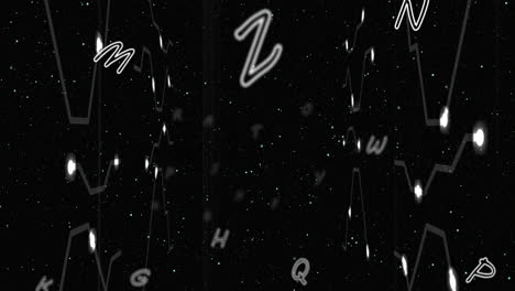 animación de letras a través de una red de conexiones sobre fondo negro