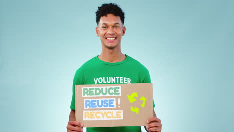 hombre voluntario, cartel de reciclaje