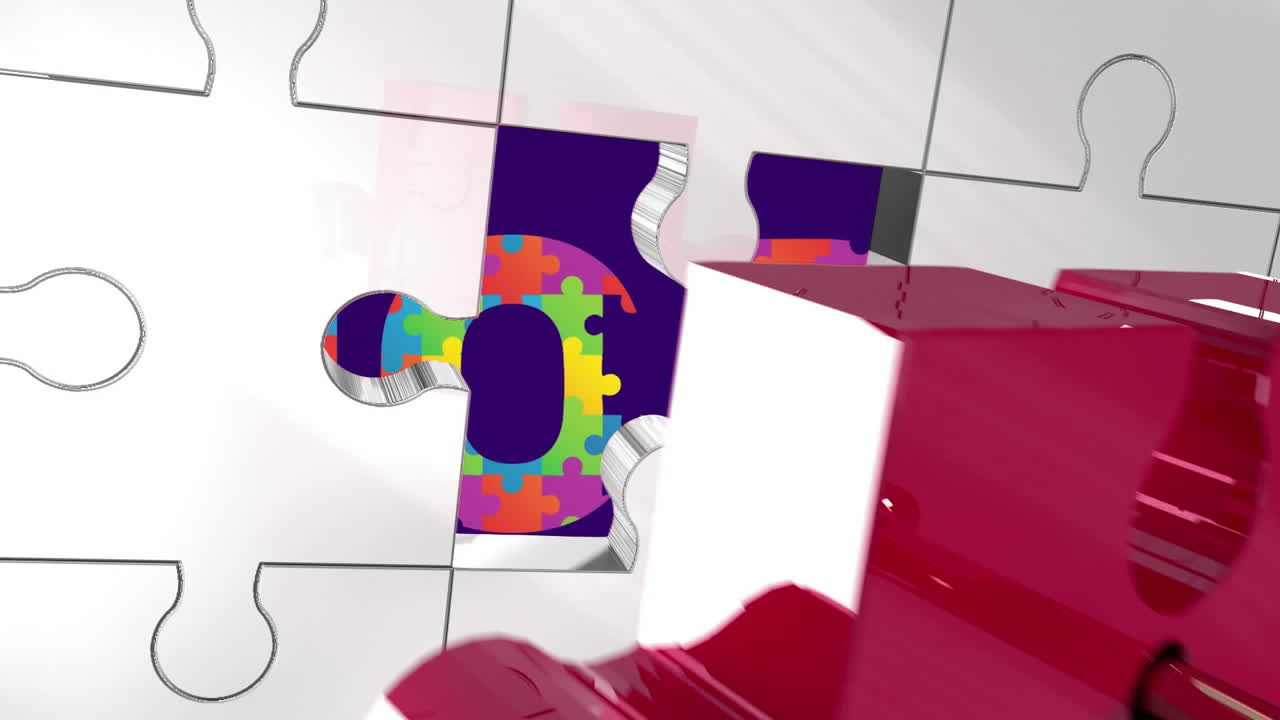 animación de la pieza de rompecabezas de desbloqueo de llave sobre piezas de rompecabeas multicolores que forman texto de esperanza