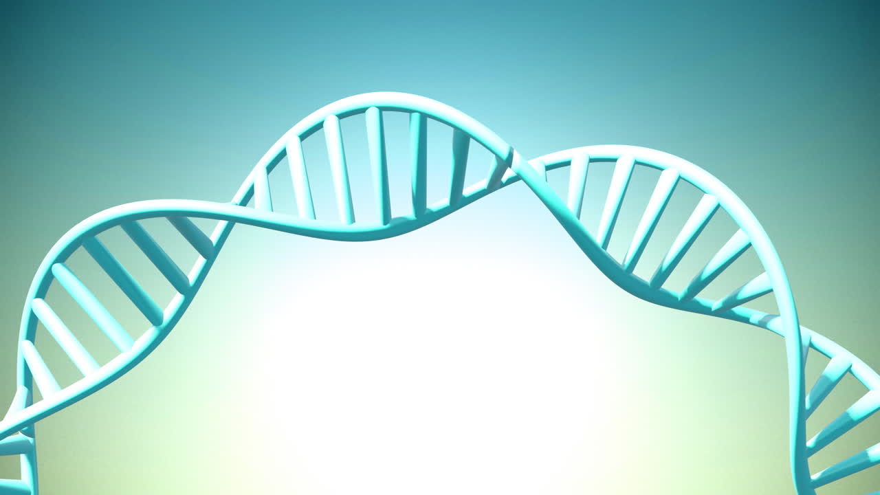 Animazione di un filamento di DNA che ruota con spazio per il testo su sfondo verde