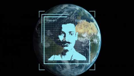 animación de los iconos de perfil cambiantes sobre el globo giratorio contra un fondo negro