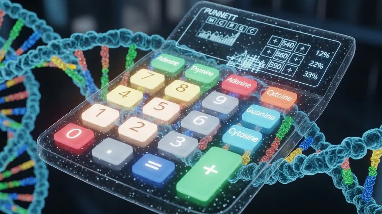 Interactive DNA Calculator Featuring Punnett Square for Genetic Probability Calculations in a Digital DNA Strand Environment