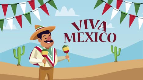 viva méxico hombre jugando a las maracas