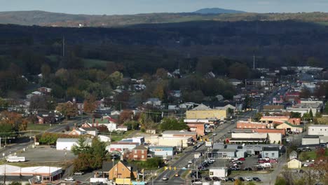 aerial view of a small town in autumn