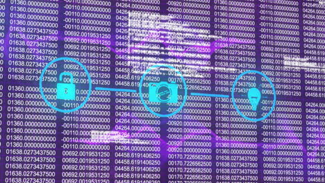 animation of network of connections with icons over data processing