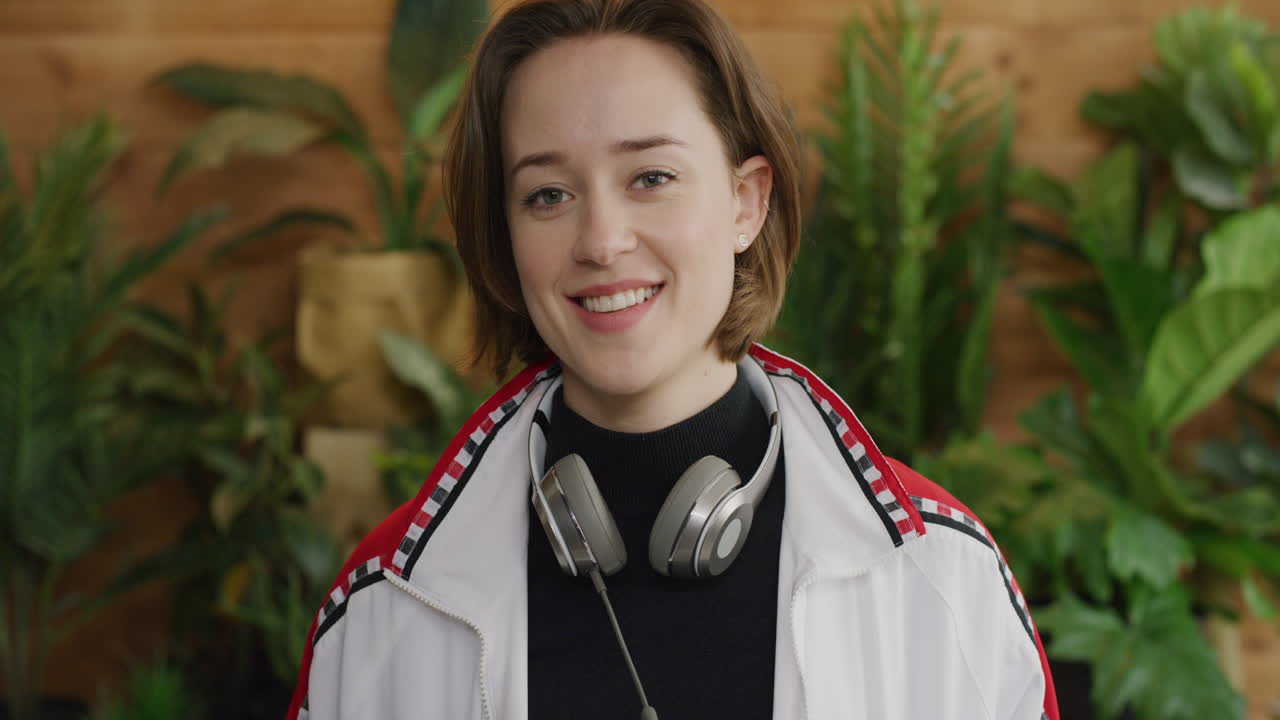 retrato de una mujer hermosa y segura de sí misma sonriendo disfrutando de su estilo de vida una estudiante adolescente exitosa que usa moda de moda en cámara lenta