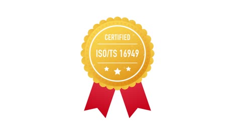 iso ts 16949 certified golden label on white background. motion graphics.