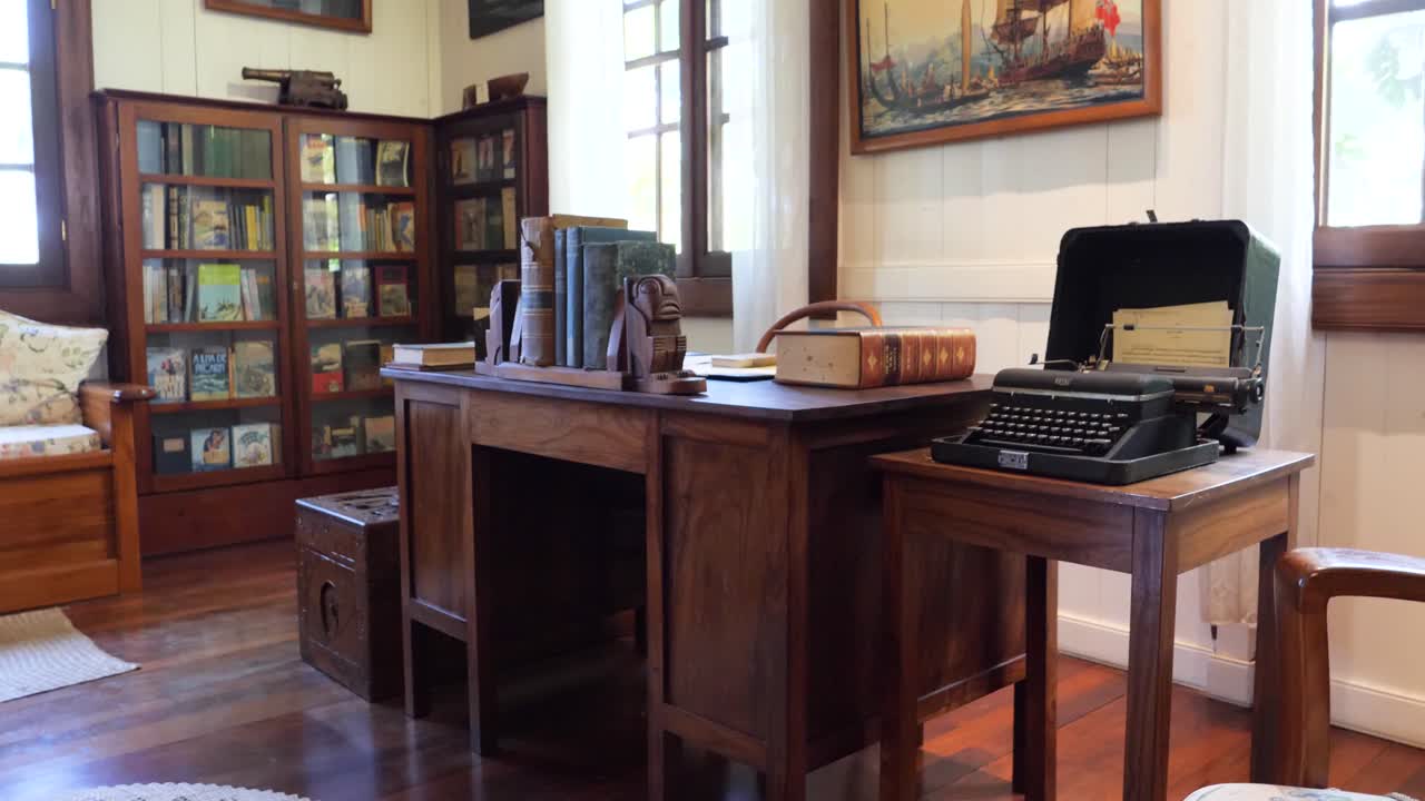 The desk and typewriter of James Norman Hall. Papeete, Tahiti.