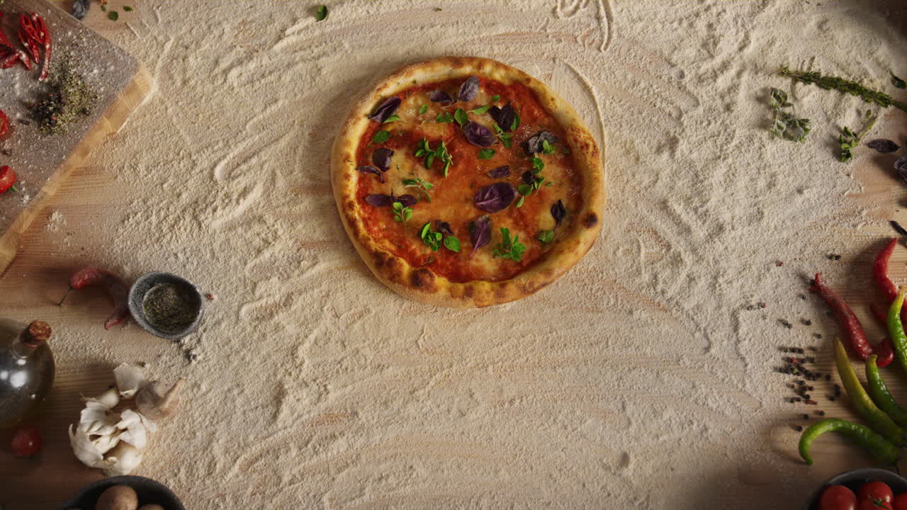 pizza deliciosa en la pizzería del restaurante, comida italiana casera en la mesa de la cocina.