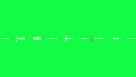 white audio waveform looping animation on chroma key green screen background. music, audio technology concept.