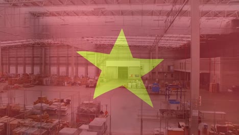 Composite-video-of-waving-vietnam-flag-against-aerial-view-of-warehouse