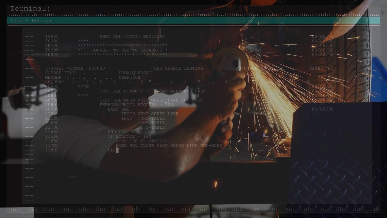Mechanic operating grinder under lift making sparks causing code overlay tracking auto repair logs