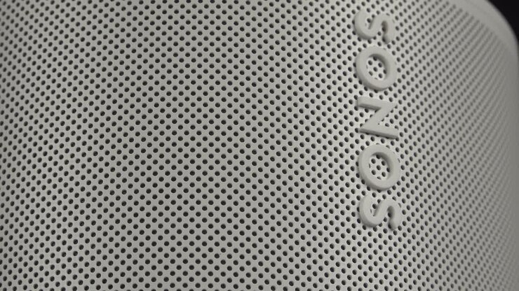 Close up view of the Sonos Era 100 on a rotating table