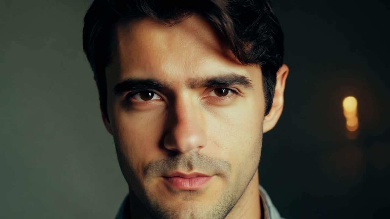 actor moreno posando mientras muestra una variedad de expresiones faciales en un entorno interior casual