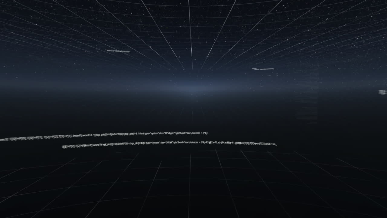 Video generato digitalmente di elaborazione dati su sfondo di cielo notturno.