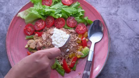 tuna and vegetable salad with cotija cheese