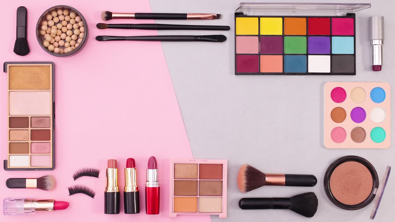 Make up products making frame for text. Stop motion