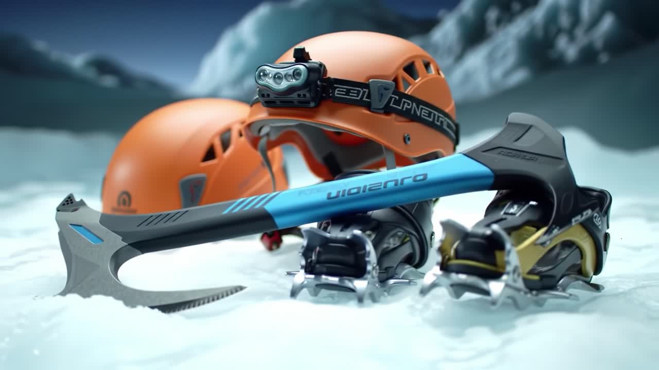 Explore essential climbing gear including ice axes and helmets designed for snow-covered terrains. Perfect for those seeking thrilling high-altitude excursions.