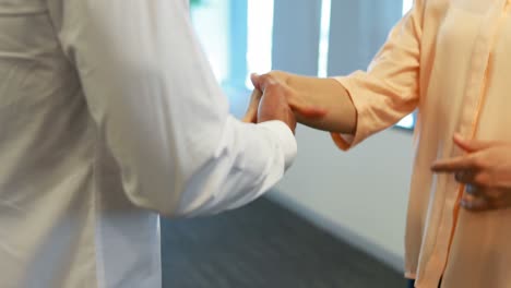 business colleagues shaking hands in office