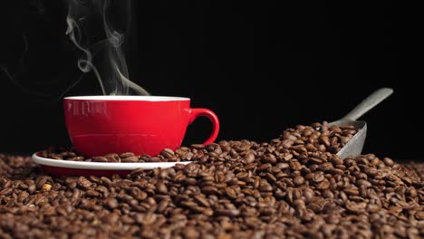 coffee cup and coffee beans, video in 4k, 50fps