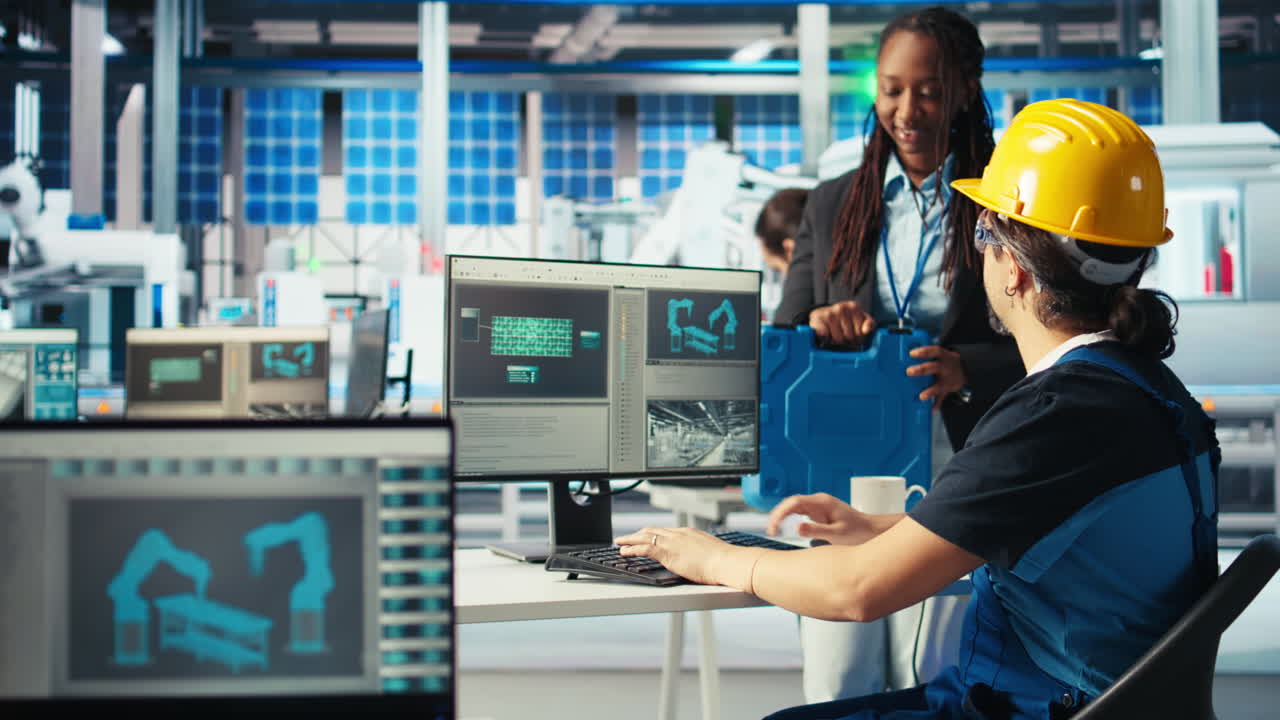 esperto di impianti solari che istruisce il tecnico su come sfruttare al meglio l'energia solare