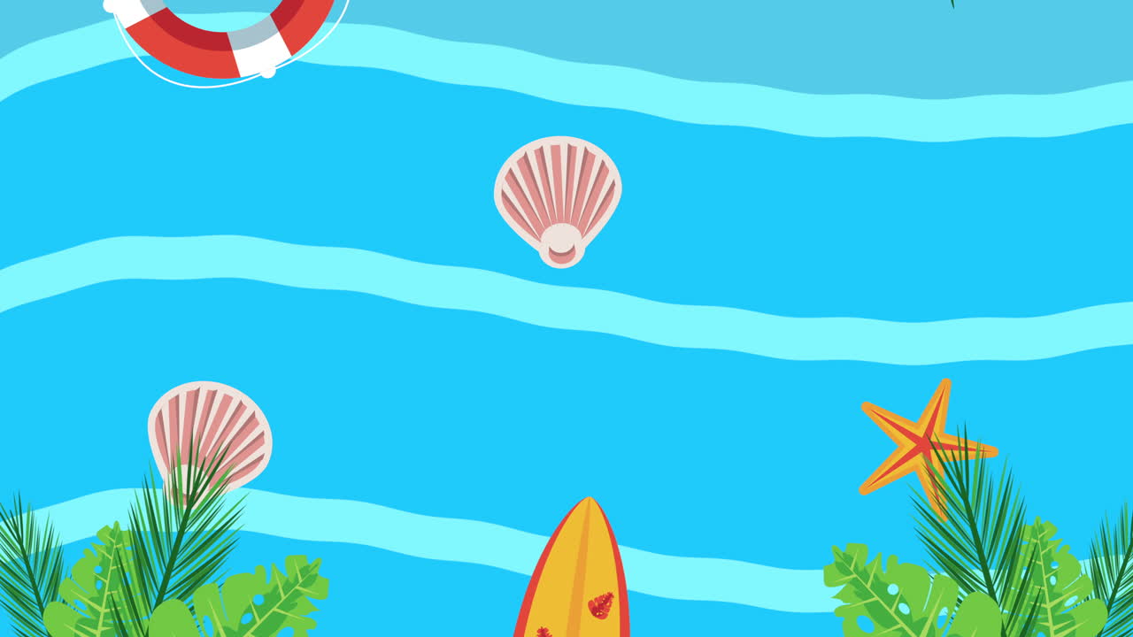 summer holiday season with surfboard and lifeguard float in sea water