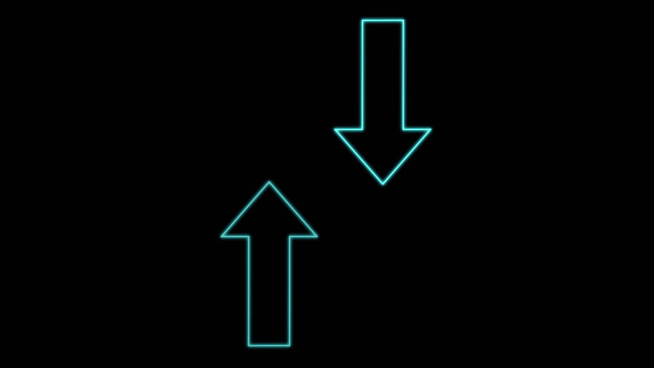 Two glowing blue arrows animate up and down in sync, minimalistic style, black background