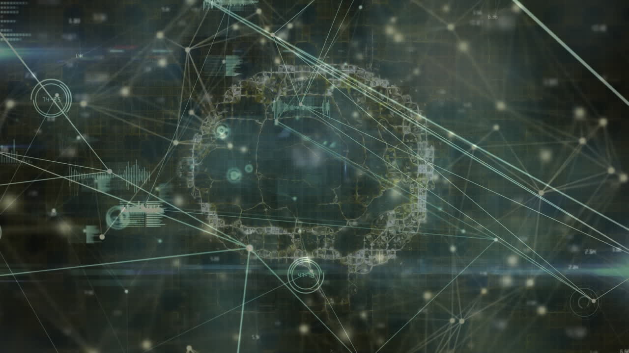 Animation of human brain, network of connections over scientific data processing