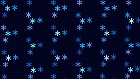 patrón digital con copos de nieve de neón abstractos en filas en gradiente negro
