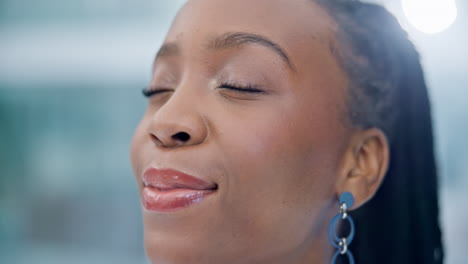 Black-woman,-face-and-breathing-in-relax
