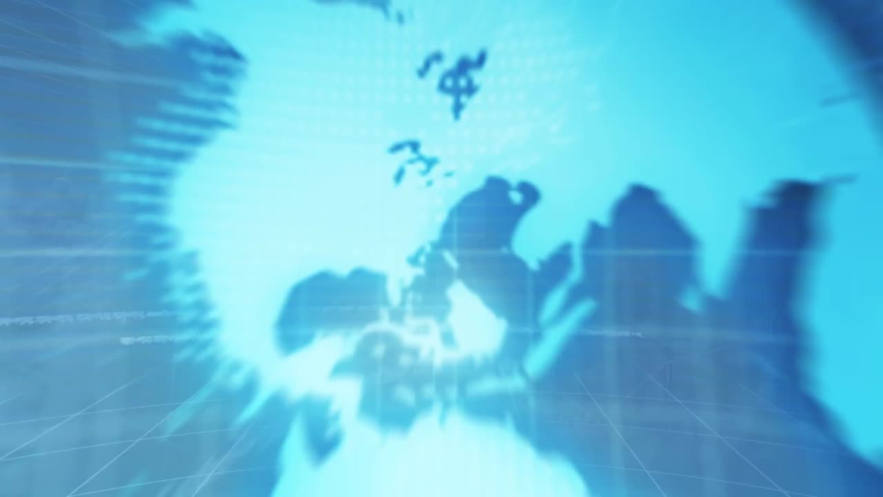 구름이 있는 하늘 위에 있는 지구와 연결망의 애니메이션