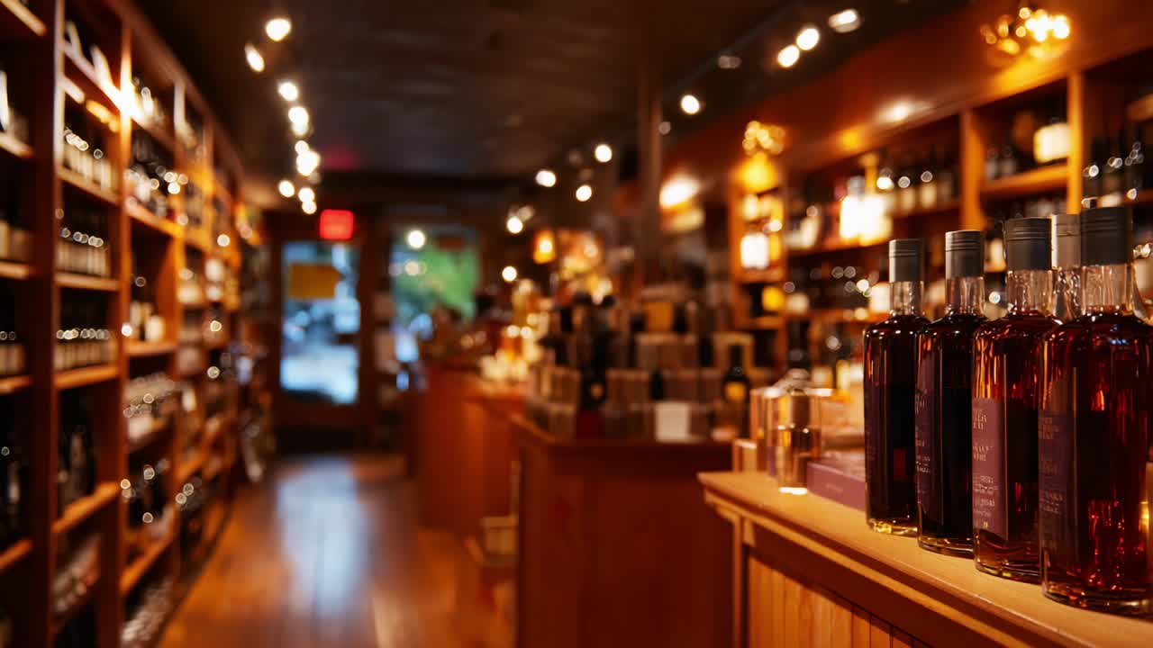 Interior of a Liquor Store with Bottles on Display