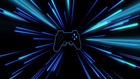 animation of video game pad with neon light trails on black background