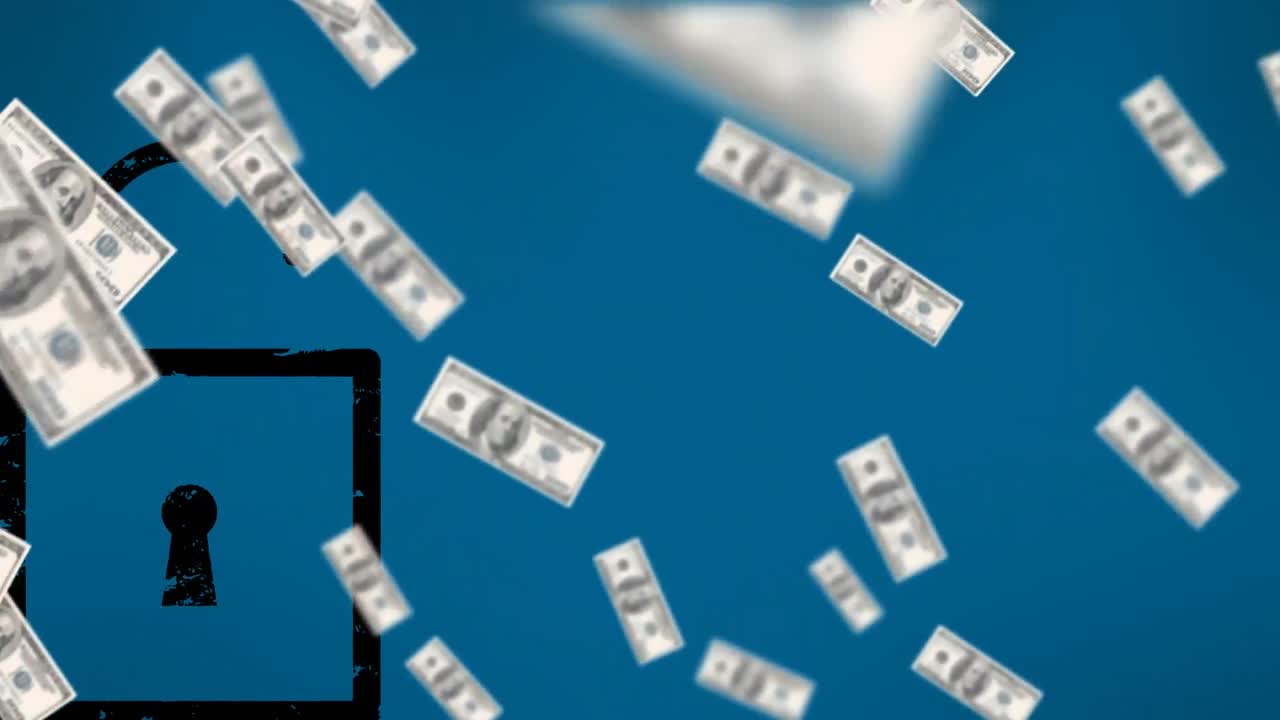 animación de dinero flotando sobre el candado