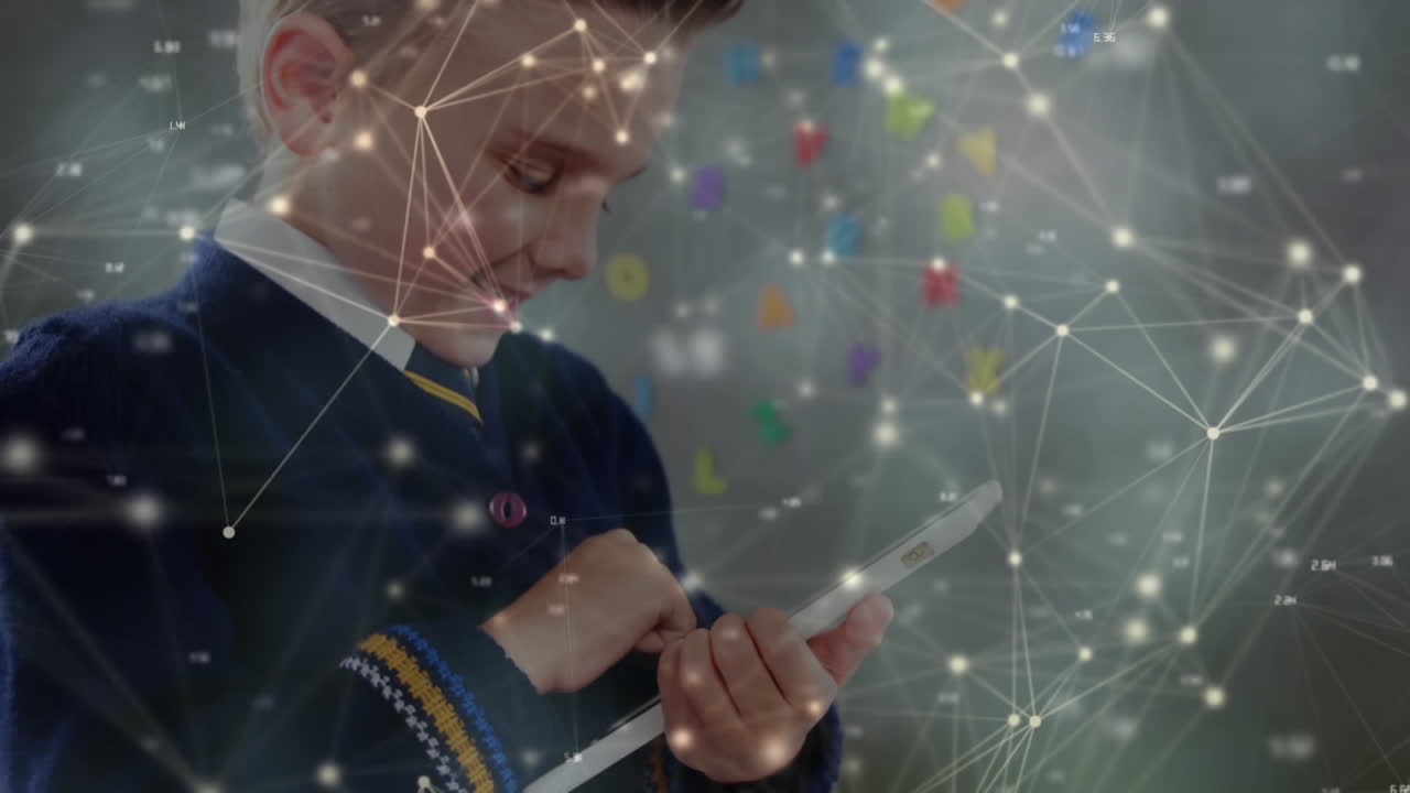 animación de redes de conexiones a través de escolares que usan tablets