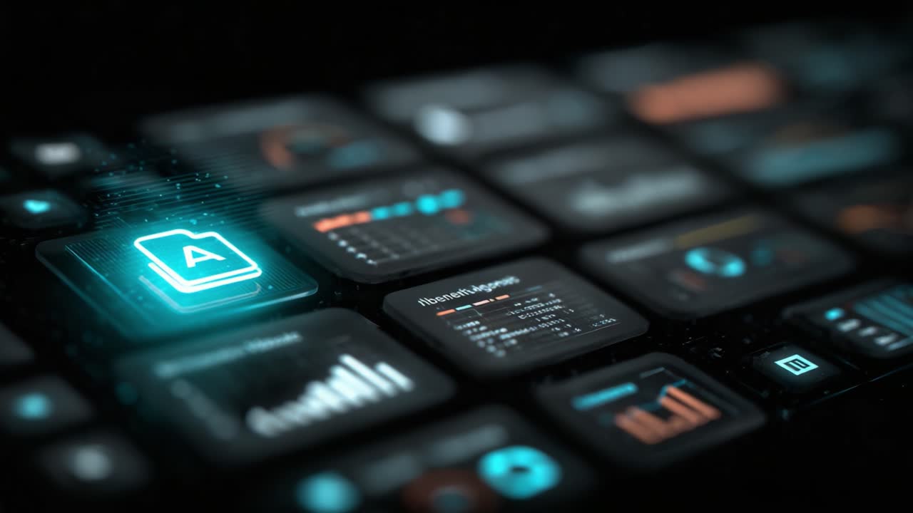A Futuristic Interface Displaying Interactive Data Panels and Graphs Represents Advanced Analytics and Information Processing Technology