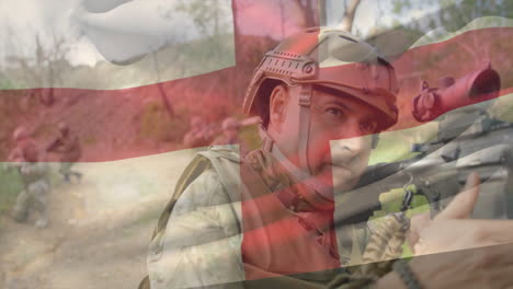 aiming rifle, soldier with danish flag overlay in outdoor military animation