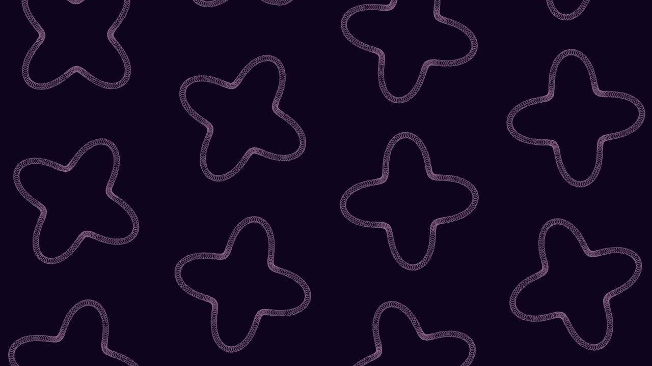Circular pattern of symmetrical purple shapes on a black background. The repetition creates a visually appealing and harmonious design