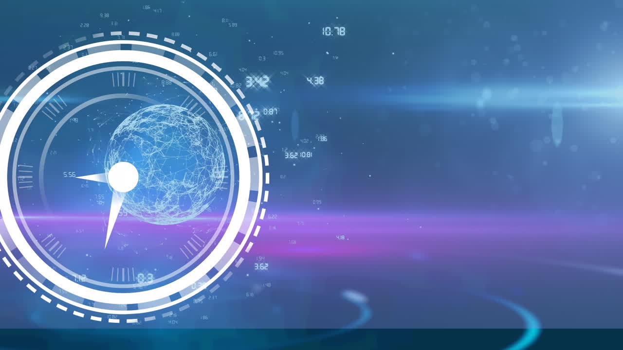 디지털 화면에서 시계와 데이터 처리의 애니메이션