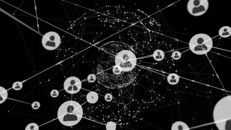 animación de la red de conexiones con iconos en fondo negro
