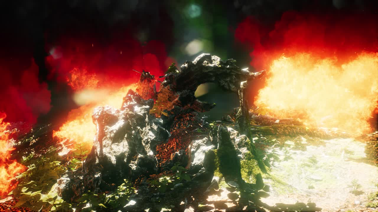 viento soplando en un árbol en llamas durante un incendio forestal