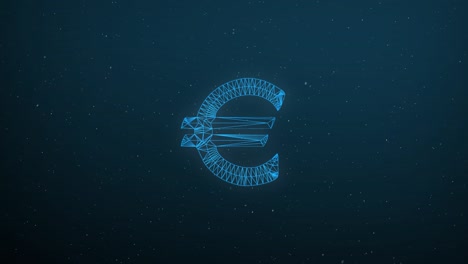 abstract futuristic polygonal euro sign on dark blue background. business and technology concept