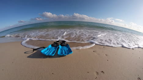 beach scene with diving flippers