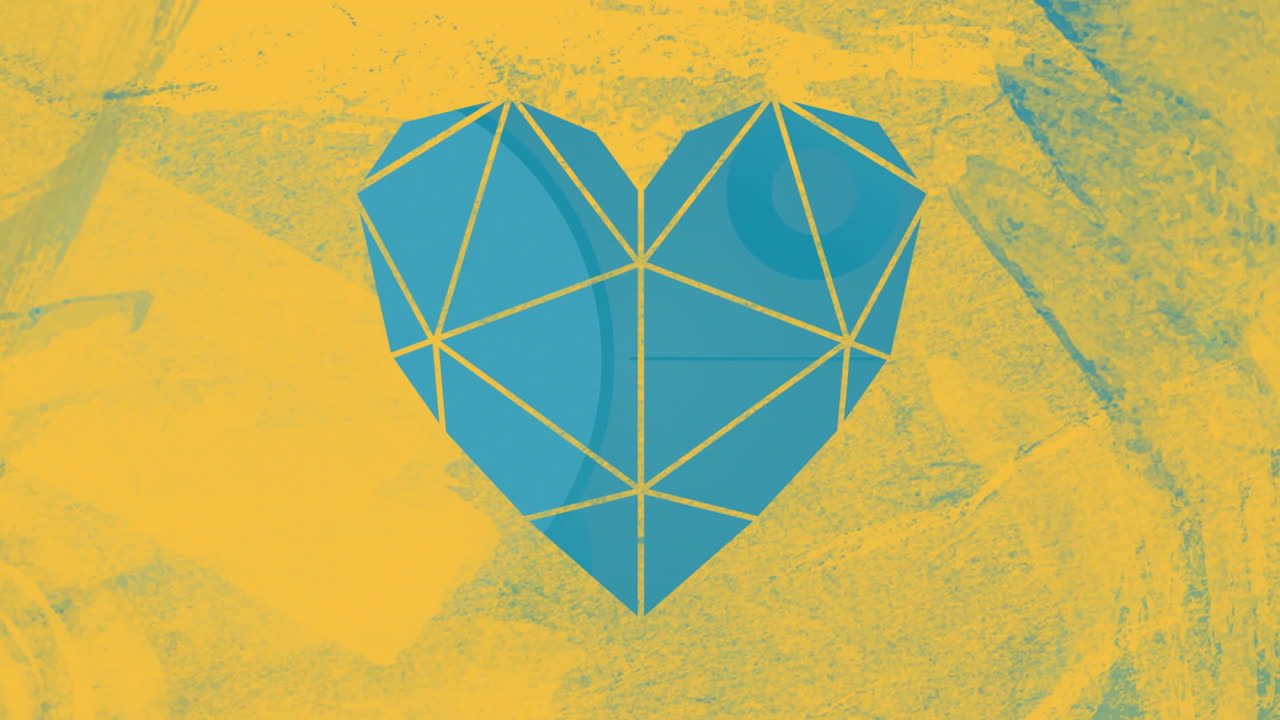 녹색 배경에 노란색 모양과 심장의 애니메이션