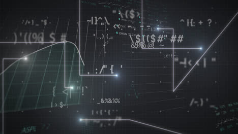 multiple changing symbols and stock market data processing against glowing light trails