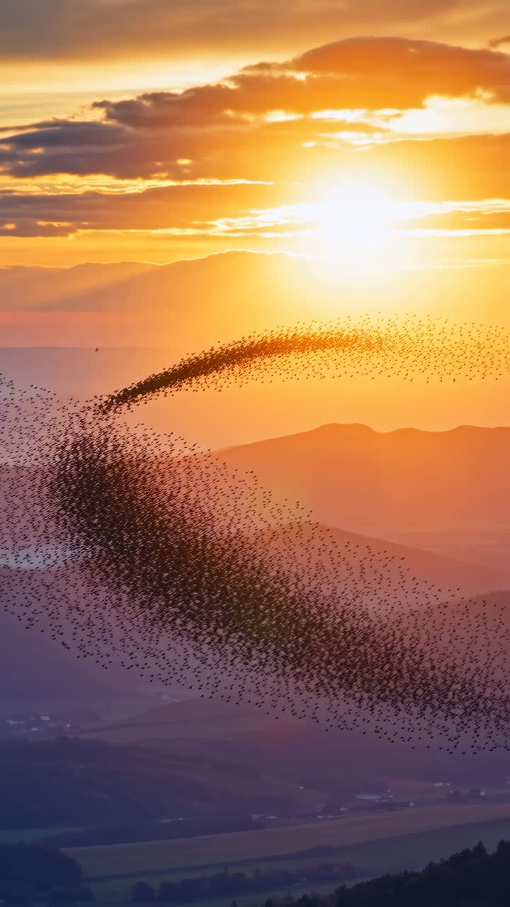 Starling Murmuration Against a Golden Sunset