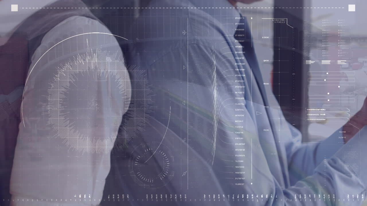 animación de gráficos financieros y procesamiento de datos sobre empresarios caucásicos que utilizan teléfonos inteligentes