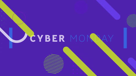 Animation-Von-Cyber-Monday-Text-Mit-Geometrischen-Formen-Auf-Blauem-Hintergrund