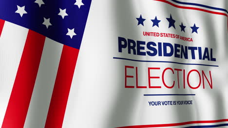 animation of usa presidential election, your vote is your voice text with american flag elements